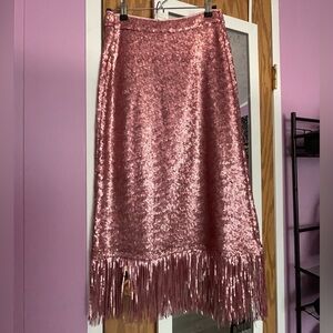 Kate Spade pink sequin fringe midi fitted pencil skirt